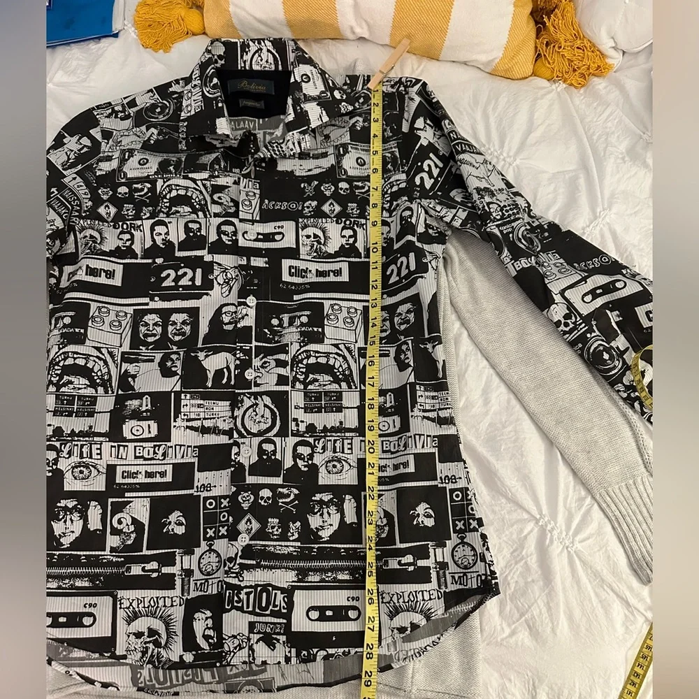 🚹📐Bolivia vivi con estilo b/w graphic button down shirt - Picture 6 of 8
